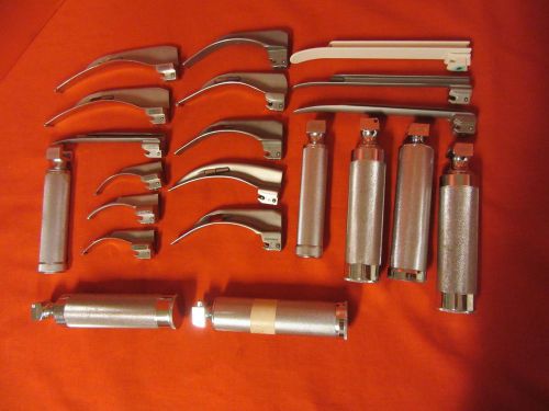 MASSIVE LOT OF 21 LARYNGOSCOPE BLADES WELCH ALLYN RUSCH ADC FIBER OPTIC PARTS