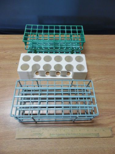 Test Tube racks two plastic one rubber coated metal