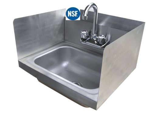 Kitchen Stainless Steel Wall-Mount Hand Sink with Side Splashes 10&#034; X 14&#034;