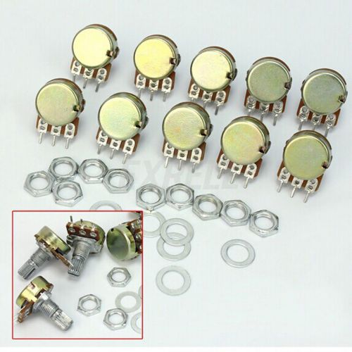 10pc B10K Ohm Linear Taper Rotary Potentiometer Panel Pot Shaft Nuts Washers SFD