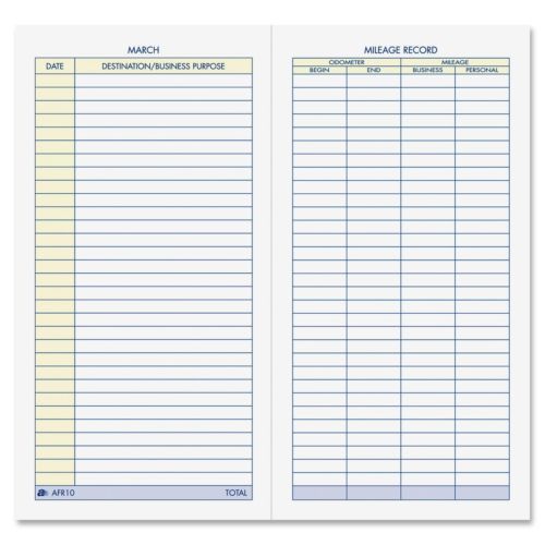 Adams Vehicle Mileage Log - 64 Sheet[s] - 6.25&#034; X 3.25&#034; Sheet Size - White -