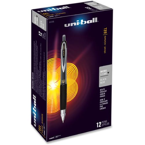 Uni-ball Signo 207 Gel Micro Pen - 0.5 Mm Pen Point Size - Black Ink - 12 pack