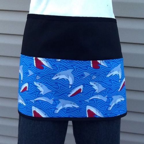 Black Sharks Fish 3 POCKET WAITRESS WAIST APRON BAR RESTAURANT SERVER CAFE -USA