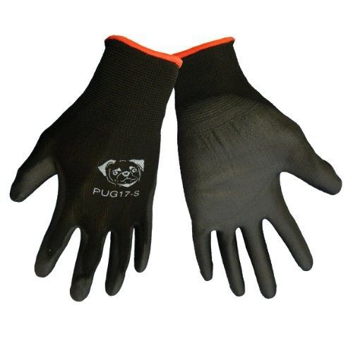 Global glove pug17 gloves black nylon, black polyurethane coated palm. small. 12 for sale