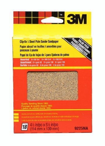 3M 9225NA 4.5-Inch by 5.5-Inch Clip-On Palm Sander Sheets, Asst. Grit, 18-pack