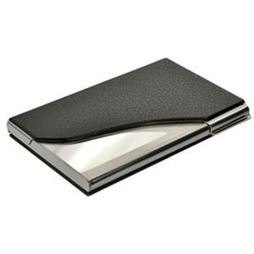 Black pu leather and stainless steel business name card case holder for sale