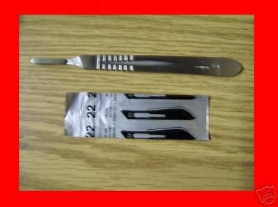 3 BRAND NEW SCALPEL KNIFE HANDLE #4 +30 STERILE SURGICAL BLADES #22