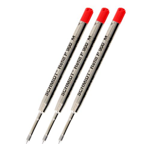 Schmidt P900 Parker Style Ball Pen Refill, Medium, Red , Pack of 3 (90013)