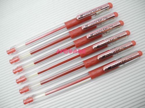 6 x Pentel K118 Metallic Color Hybrid Gel Grip 0.8mm Roller Ball Pen, Red