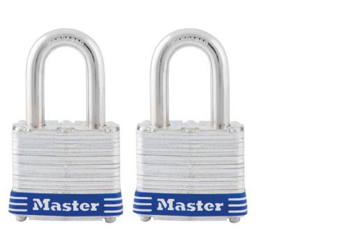 Master Lock 1.642 in Silver with Blue Bumper Steel Shackle Keyed Padlock(2 Pack)