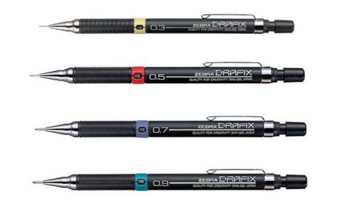 4 Pcs Choice ZEBRA DRAFIX MECHANICAL PENCIL DRAFTING 0.3 0.5 0.7 0.9 mm Japan