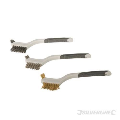 3 Piece Mini Wire Brush Set - 3pc Silverline Pack Mechanical Heavy Duty Tool