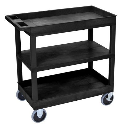 Heavy Duty Cart 3 Shelves Rolling Utility Handcart Industrial 2 Lock Brake Black