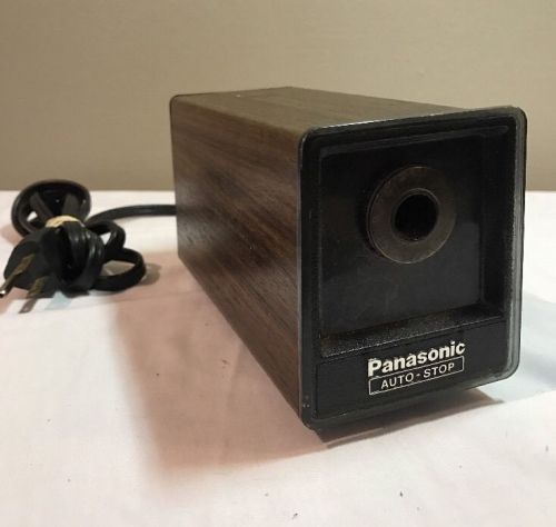 Vintage Panasonic Auto Stop Electric Pencil Sharpener KP-77 Woodgrain Plunger Ft