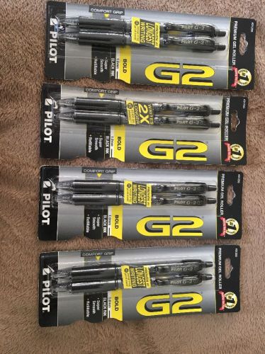 Pilot G2 31250 Retractable Rollerball Pen, Bold Pen Point Type Black Ink 4 PACKS