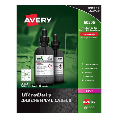 Avery UltraDuty GHS Chemical Labels for Laser Printers, Waterproof, UV Resistan