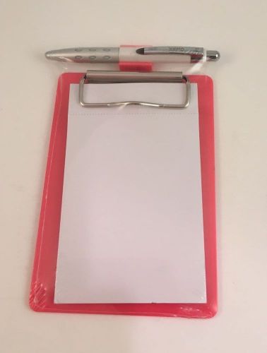 Staples mini magnetic clipboard, pink w/ mini retractable pen for sale
