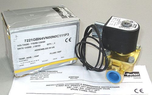 Parker solenoid valve 7221gbn4vn00n0c111p3 1/2&#034; npt 2 way n.c. 120 volt nema 4x for sale