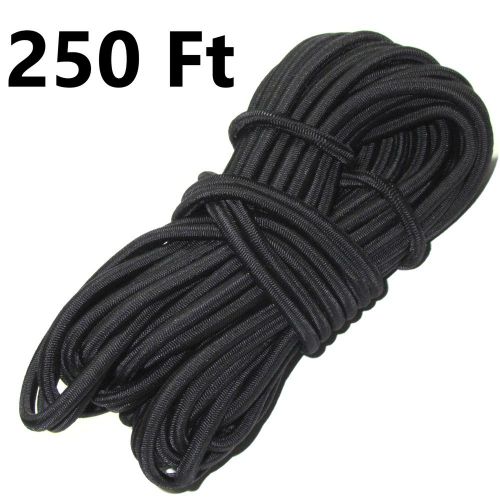 250ft 1/4&#034; Black Bungee Cord Marine Grade Heavy Duty Shock Rope Tie Down Stretch