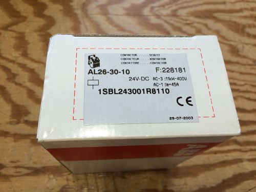 ABB AL26-30-10-81  26A 10HP@240V 20HP@480V 24VDC Coil 1 NO Aux *NEW IN BOX!*