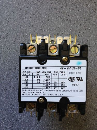 Protech 3 Pole Contactor 30 amp 24 volt Coil part 3100Y30Q903CL