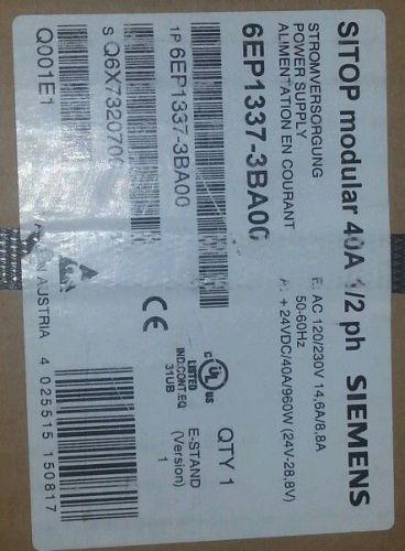 SIEMENS SITOP MODULAR POWER SUPPLY 40A 1/2 PH 6EP1337-3BA00. 120/240 V - 24 V.