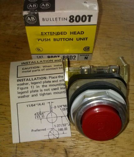 ALLEN BRADLEY 800T-B6D2 SERIES N EXTENDED HEAD PUSH BUTTON UNIT RED