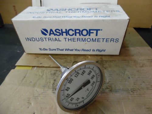 ASHCROFT 5&#034; BIMETAL THERMOMETER, TYPE E1, 1/2&#034; NPT, 6&#034;, 0/200 DEG F, NEW- IN BOX