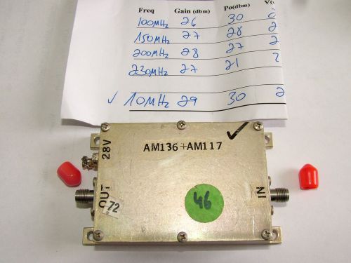 RF AMPLIFIER 10MHz - 200MHz GAIN 27db PO 28dbm AM136 28V SMA