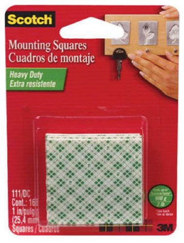 3M Scotch, 16pk Permanent Heavy Duty, 1&#034; x 1&#034; Mounting Squares,  #111