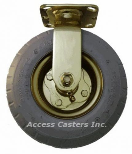 8DHPGR 8&#034; Grey Brass Plated Rigid Pneumatic Wheel, Ball Bearing 250 lbs Capacity