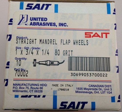 Box of 10 united abrasives/sait 70002 straight mandrel flap wheels 1x3/4x1/4 80g for sale