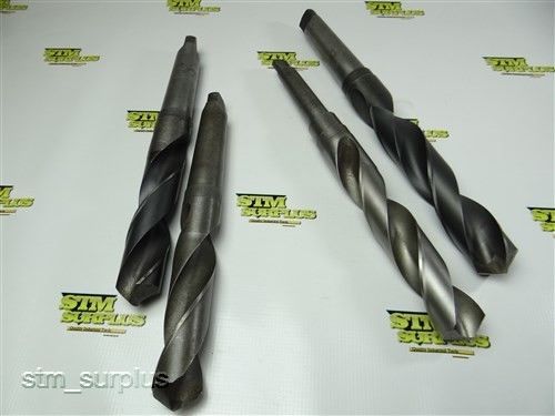 NICE LOT OF 4 HSS TAPER SHANK TWIST DRILLS 1-21/64&#034; &amp; 1-15/32&#034; WITH 2MT &amp; 3MT