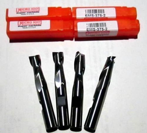 4 pcs. micro 100 ems 3/8&#034; 2 flt carbide cc cnc end milsl-soft to hard materials for sale