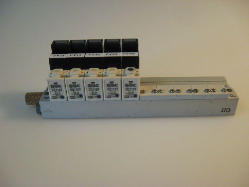 (HD) SMC 4.5&#034; Long Rack of 5 VQ110Y-5L0 Pneumatic Valves