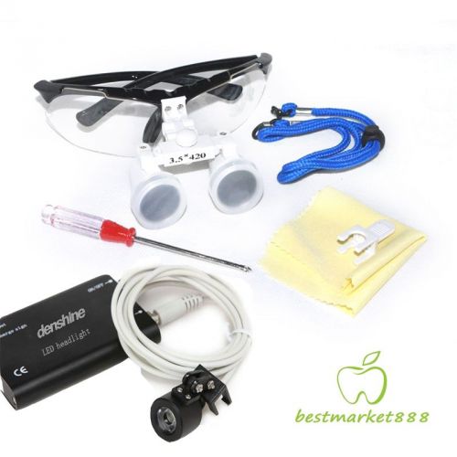 3.5X 420mm Black Dental Surgical Medical Binocular Loupes + LED Head Lamp Light