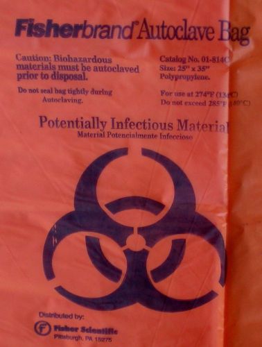 FISHERBRAND 01814C ORANGE BIOHAZARDOUS AUTOCLAVE BAGS 25X35&#034; STERILIZATION 200PC