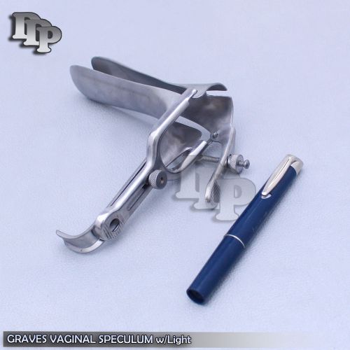 Graves Vaginal Speculum Large w/Light Ob/Gyneclogy Inst BLUE