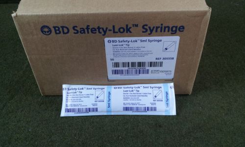 Bd safety-lok 5ml luer-lok tip syringe box of 50 new for sale