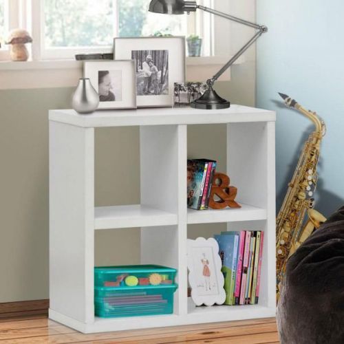 4 Cube Storage Bookcase DVD Shelf - White 77.2W x 77H x 29D cm.