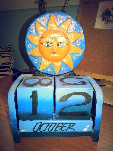 Sunshine Wooden Block Perpetual Desk Calendar Wood Office Decor