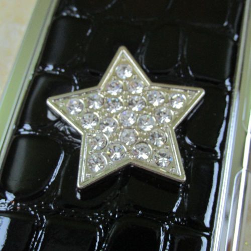 New Rhinestone Star &amp; Black Alligator Print Faux Leather Business Card Holder