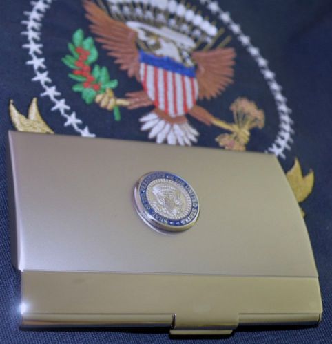 PRESIDENTIAL SEAL POCKET BUSINESS CARD HOLDER/ POLISHED SILVER &amp; PEWTER~w/ SEAL