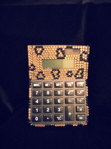 Leopard rhinestone crystal bling embellished office solar powered calculator for sale