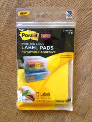 Post-it removable adhesive pads 75 labels yellow / blue 2 7/8 x 2 7/8 2900-by for sale