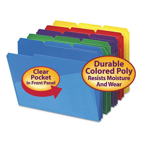 Slash Pocket Poly File Folders, 1/3 Cut Top Tab, Letter, Assorted, 30/Box