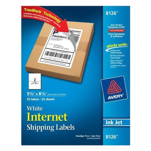 Avery Inkjet Shipping Labels - 5.50&#034; Width X 8.50&#034; Length - 50 / Pack - (8126)