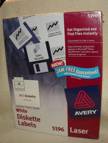 AVERY WHITE 3 1/2&#034; WHITE DISKETTE LABELS #5196 70 SHEETS 9 LABELS PER SHEET