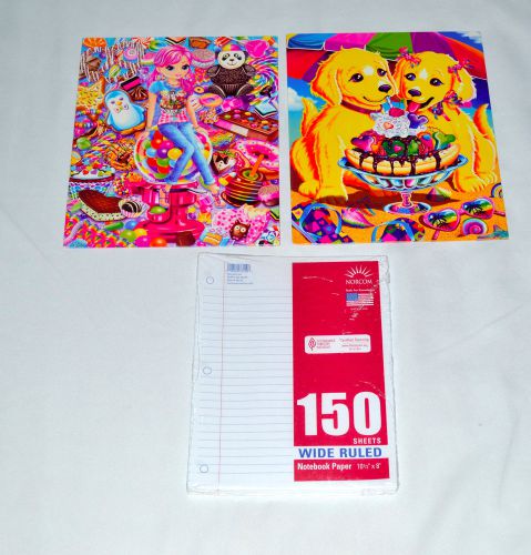 Norcom 150 Count Wide Ruled Filler Notebook Paper Lisa Frank 2 Pocket Folders