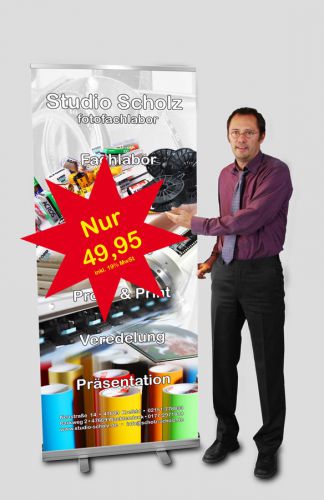 Rollup display 85 inkl. solvent druck 85 x 200cm mit anti-curl eigenschaften for sale